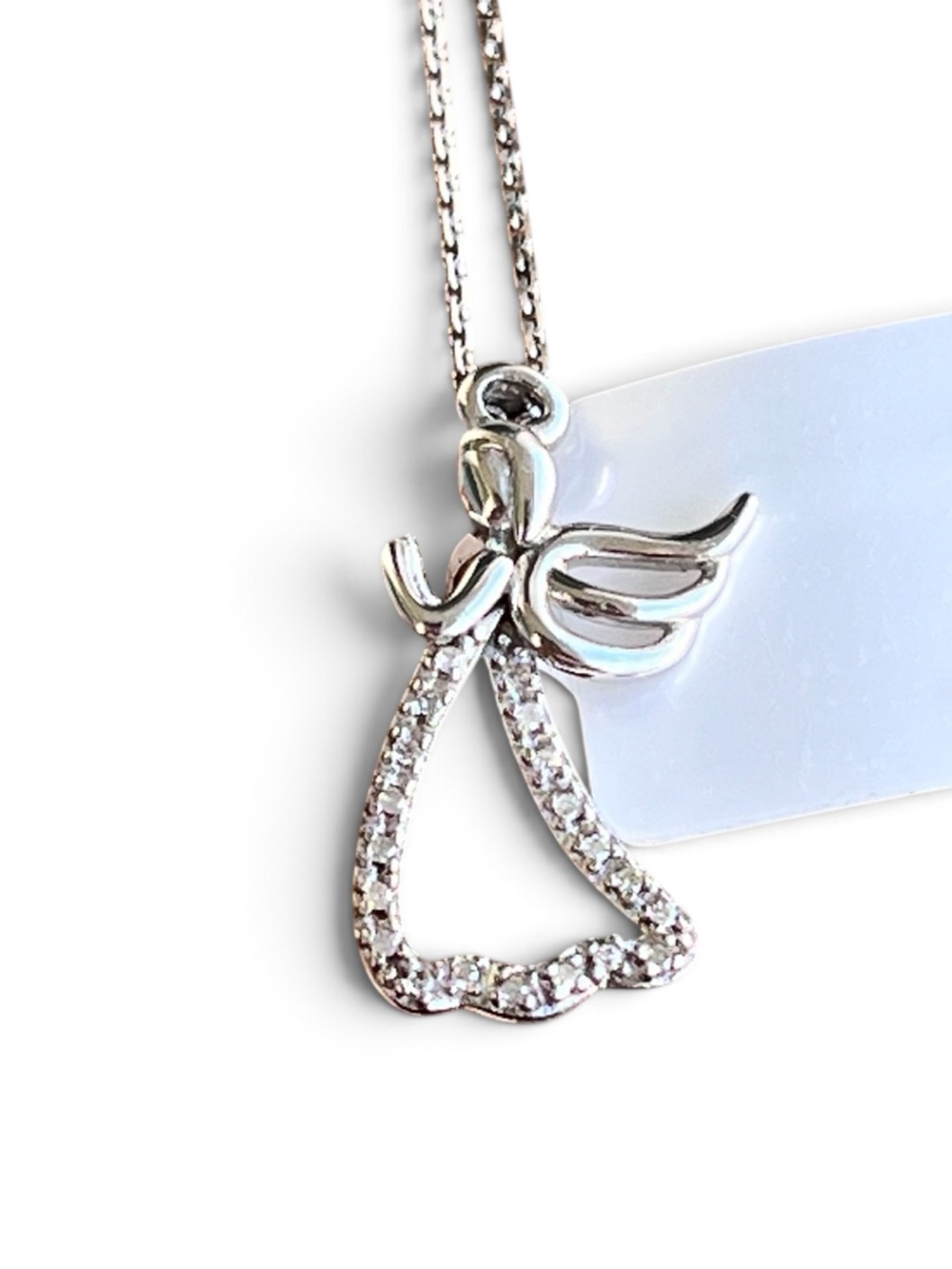 Sterling Silver Natural Diamond Angel Pendant Necklace
